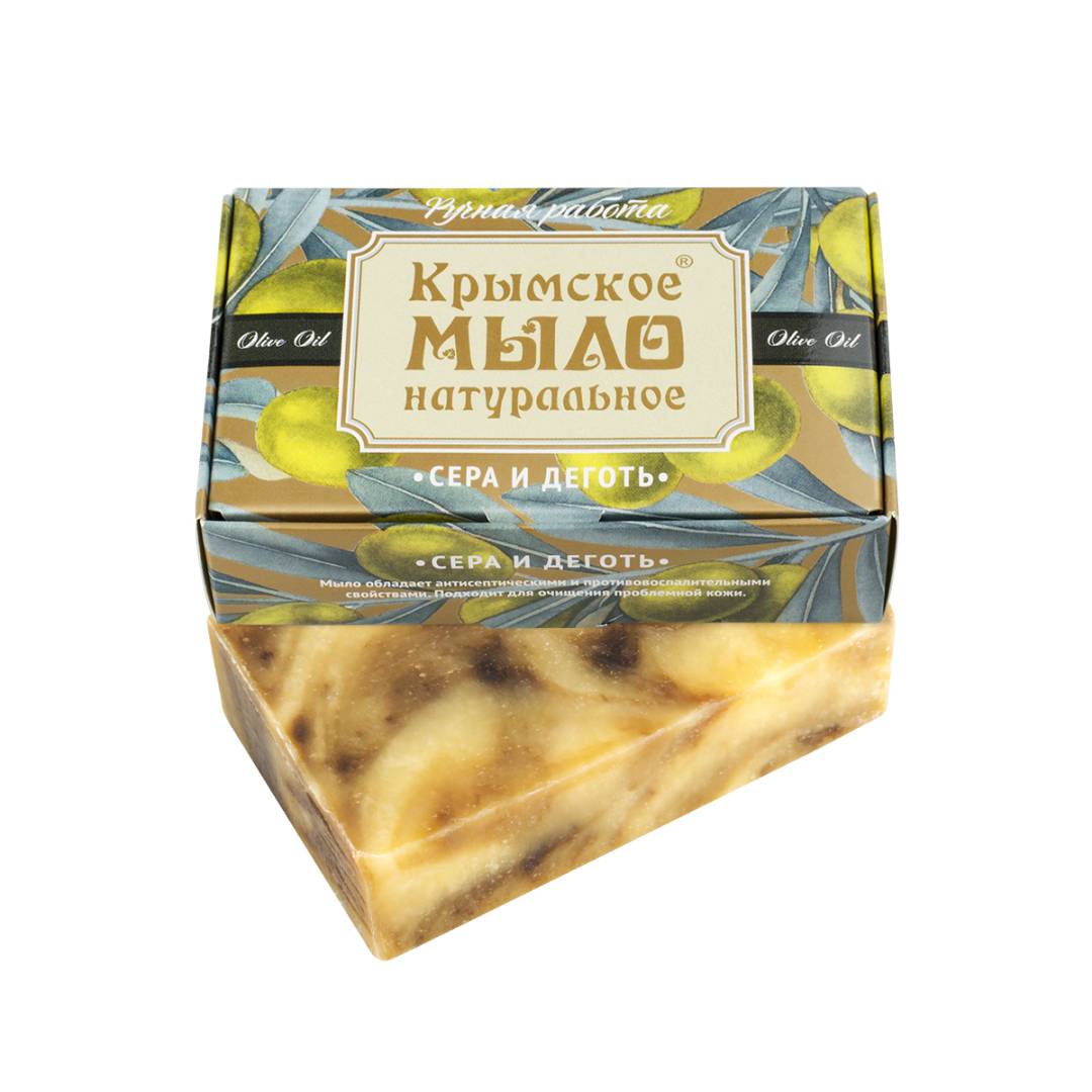 Крымское натуральное мыло на оливковом масле СЕРНО-ДЕГТЯРНОЕ, 100г